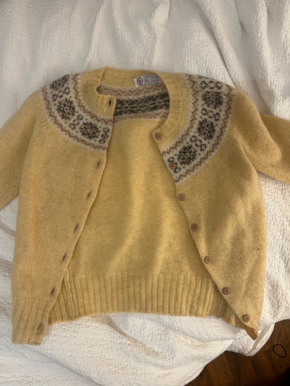 Vintage Yellow Nordic Yoke Wool Cardigan